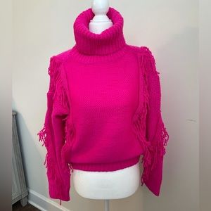 MWT Lou & Grey for LOFT Fuchsia sweater with fringe detail